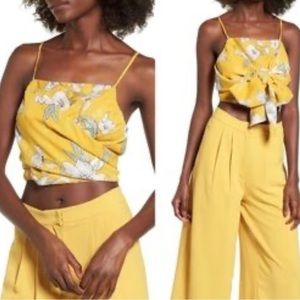 Chriselle x J.O.A. Yellow Mustard Floral Print Crop Top 0910
